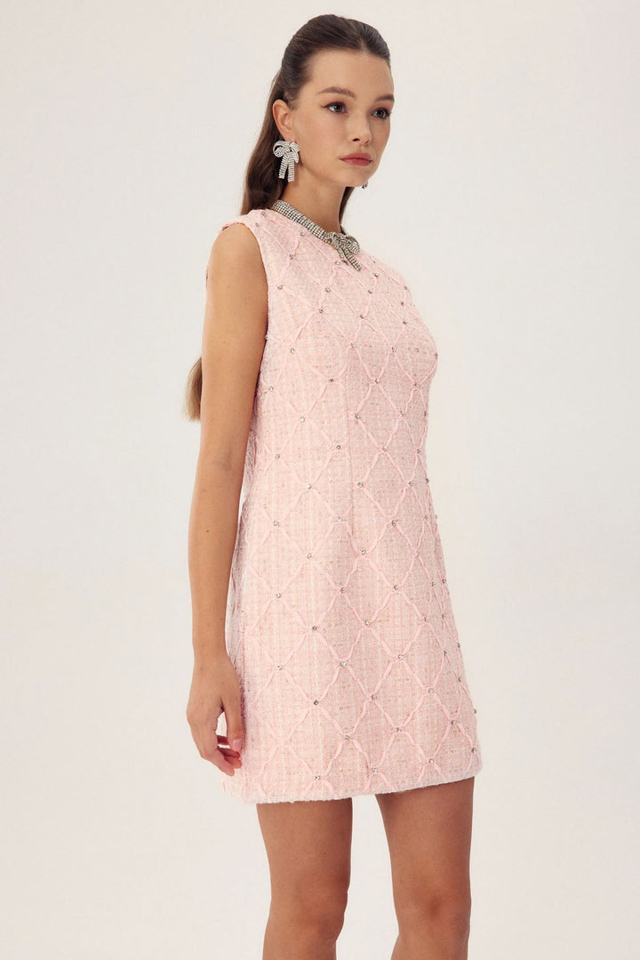 Cynthia Kristal Taşlı Mini Tüvit Elbise