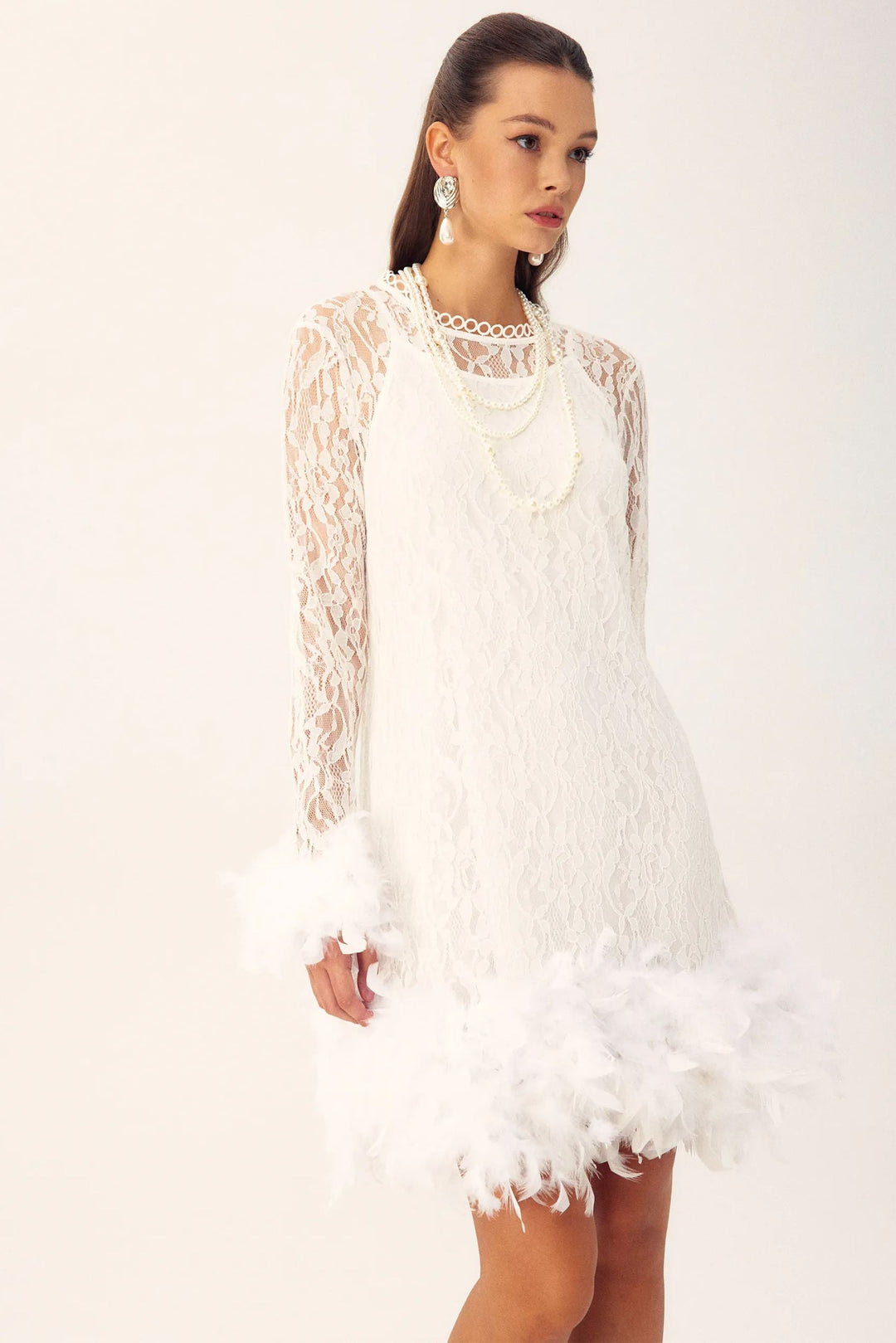 Patricia Tüy Uzun Kollu Mini Dantel Elbise