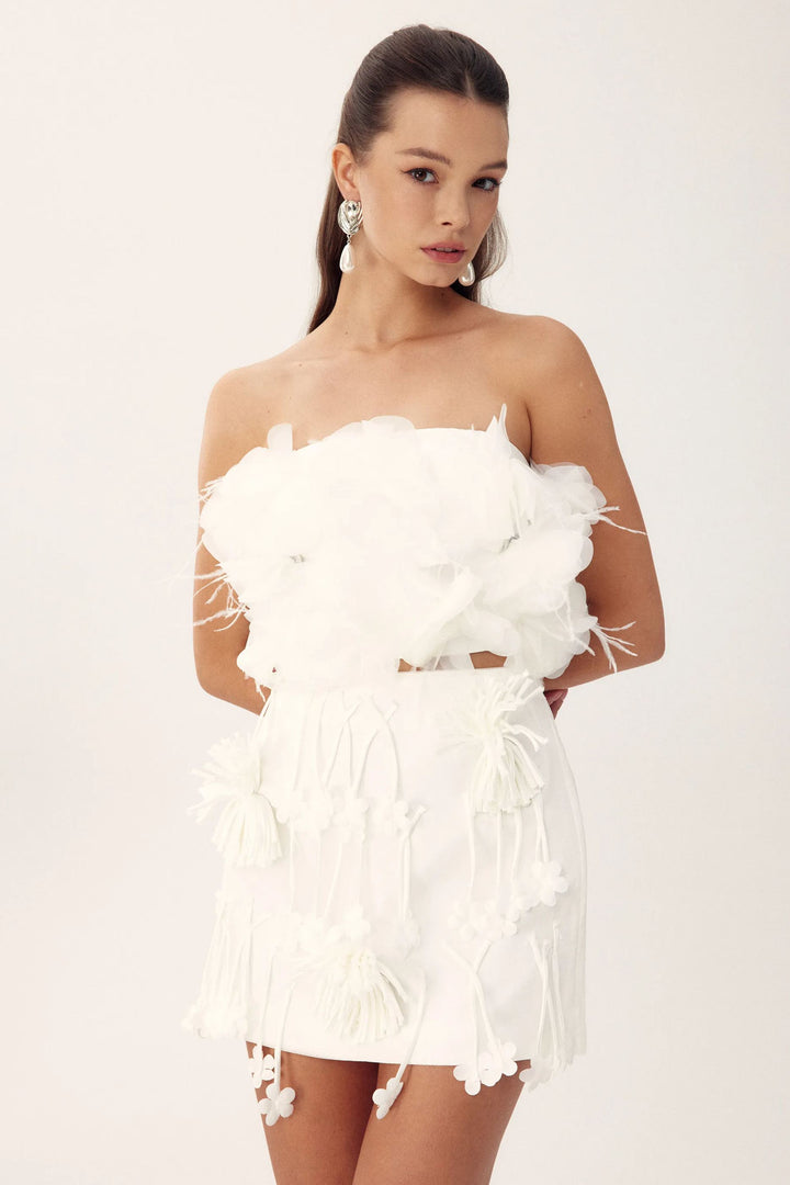 Renate Püskül Çiçek Mini Saten Etek