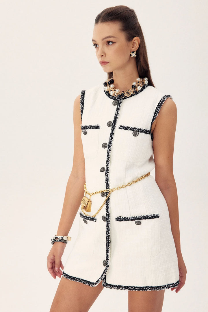 Fay Kontrast Kesimli Tüvit Mini Elbise