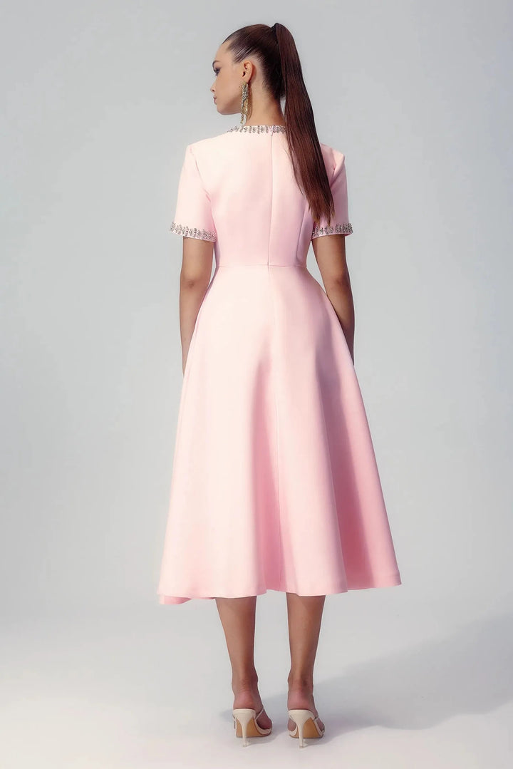 Zoe Fiyonklu Kristal Süslemeli Midi Elbise