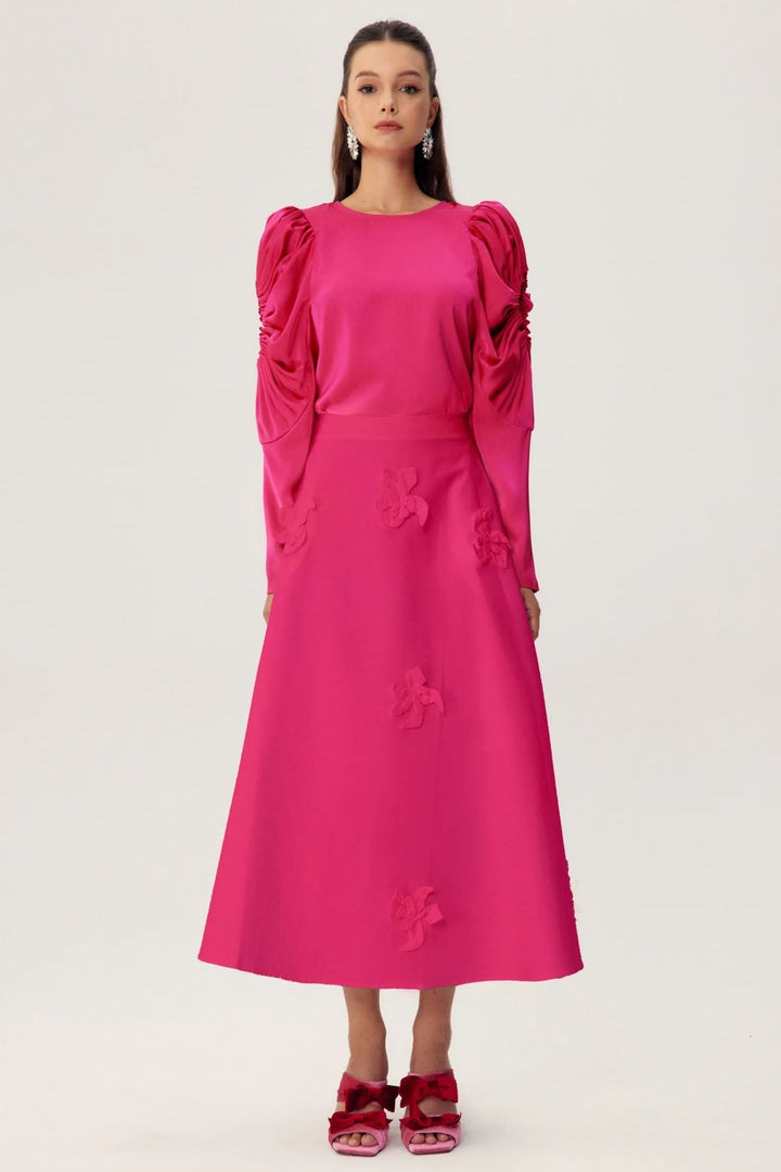 Una Çiçekli A Kesim Midi Etek