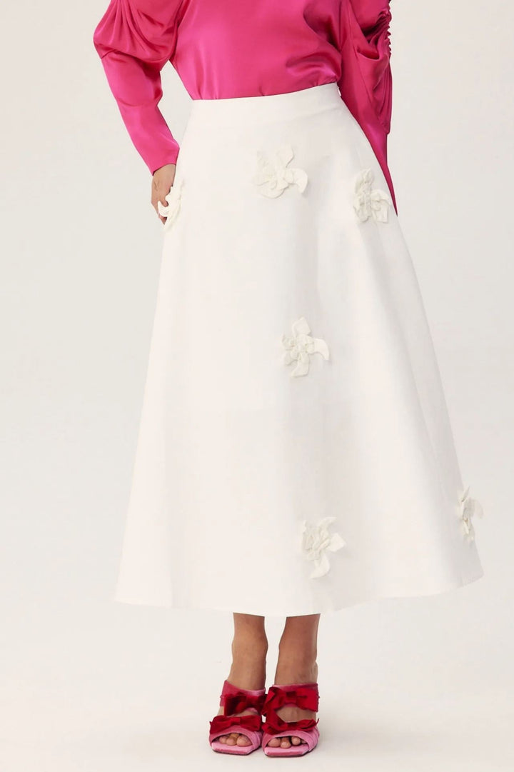 Una Çiçekli A Kesim Midi Etek