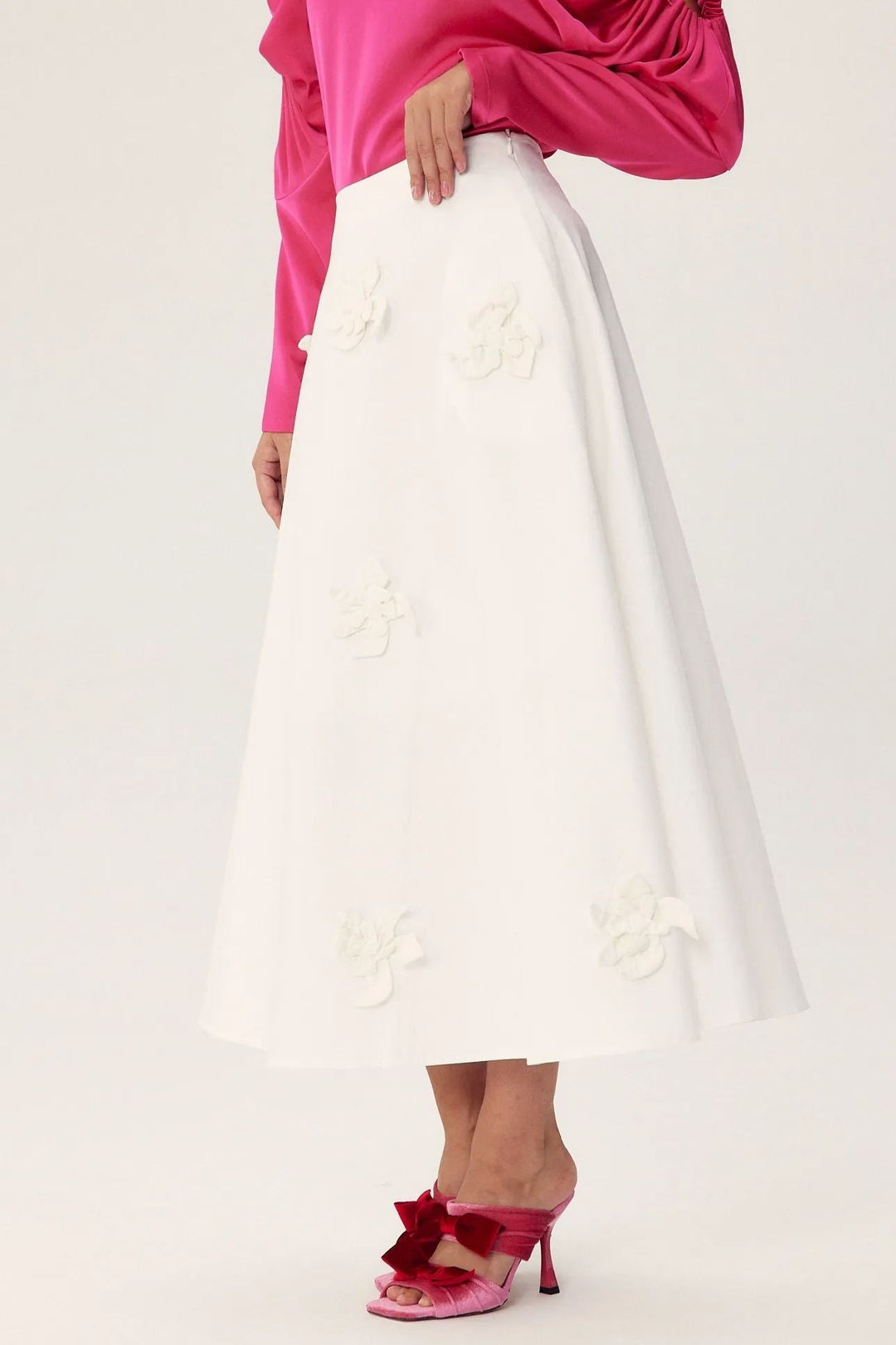 Una Çiçekli A Kesim Midi Etek