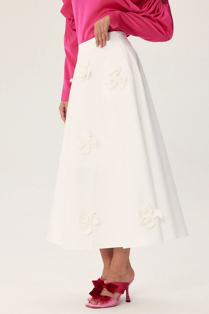 Una Çiçekli A Kesim Midi Etek