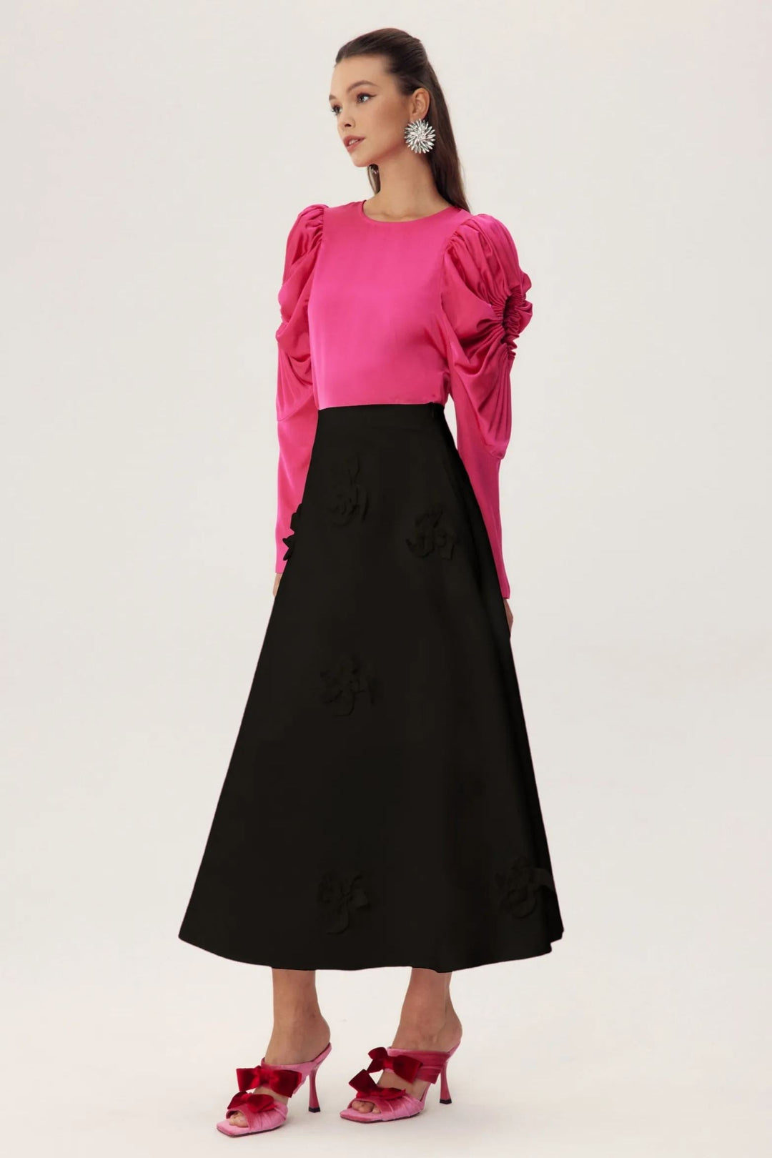 Una Çiçekli A Kesim Midi Etek