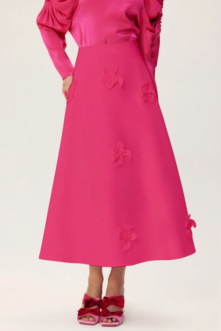 Una Çiçekli A Kesim Midi Etek