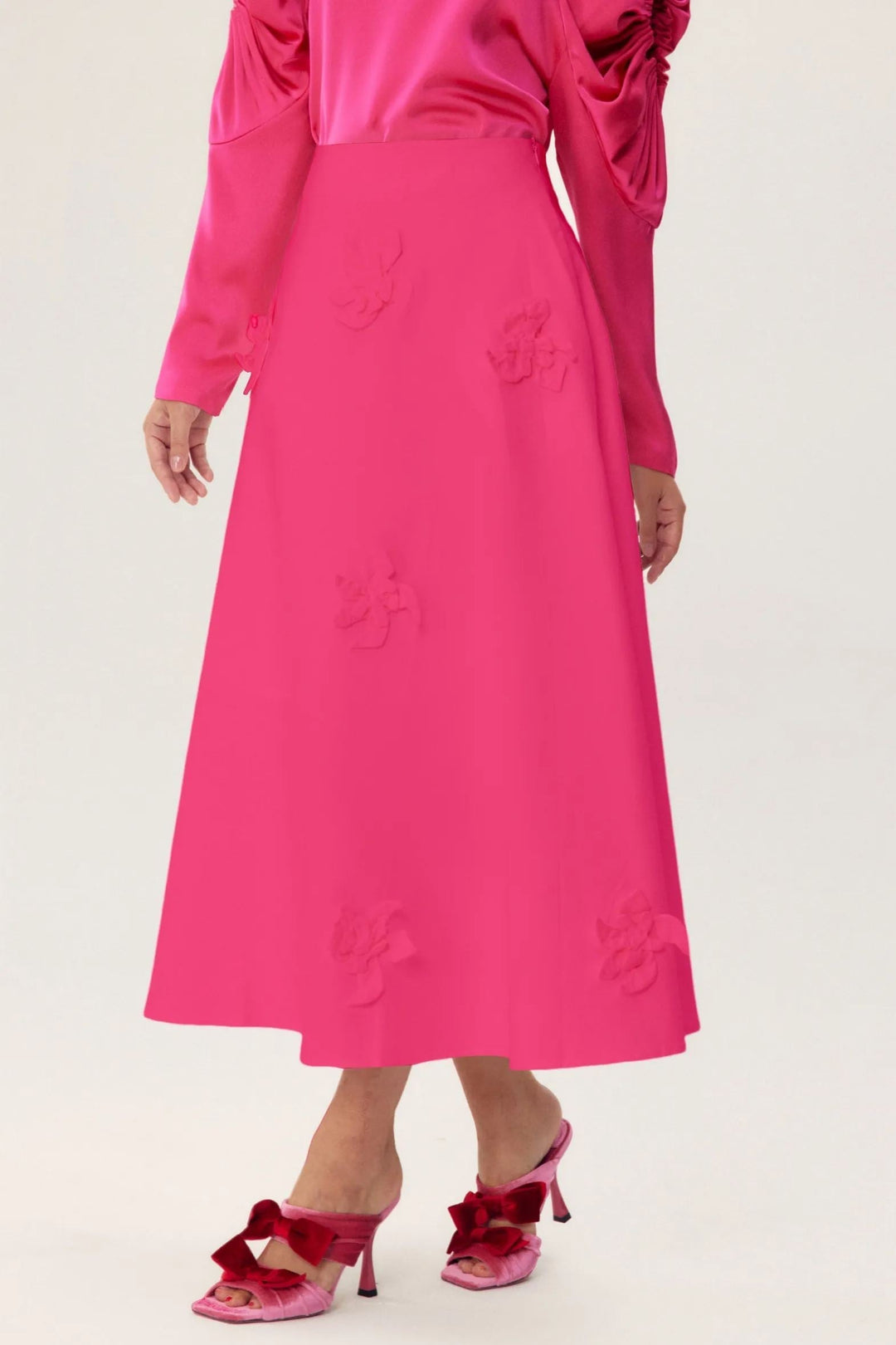 Una Çiçekli A Kesim Midi Etek