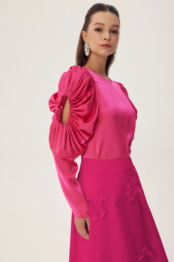 Una Çiçekli A Kesim Midi Etek