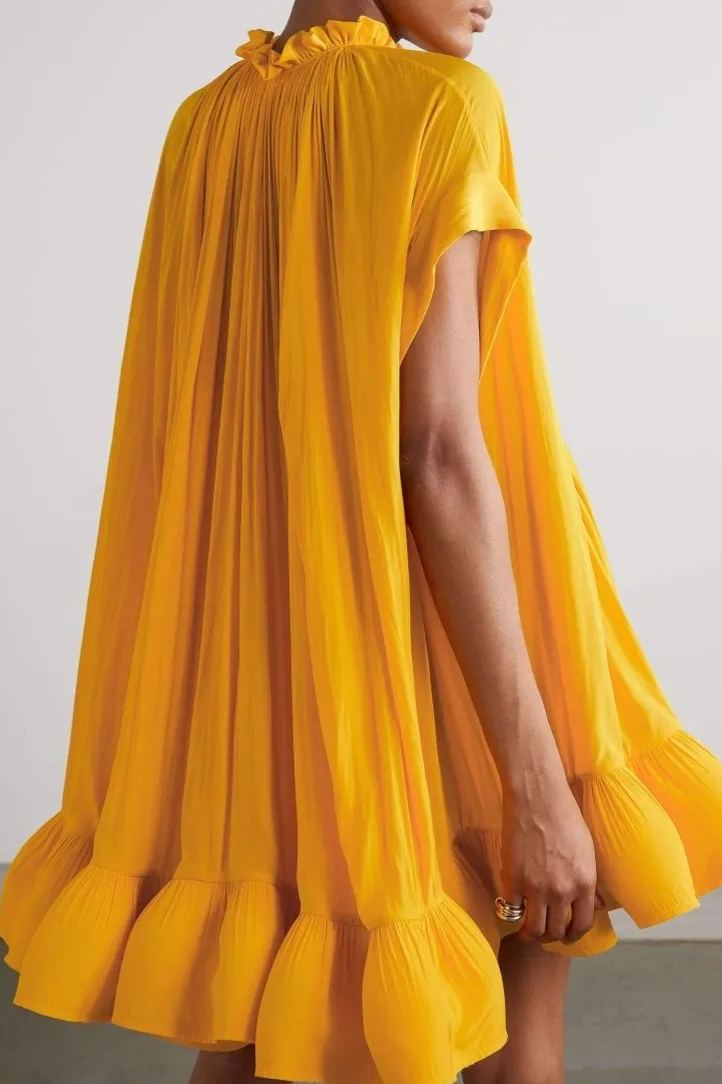 Basia Pelerin Görünümlü Fırfırlı Mini Elbise