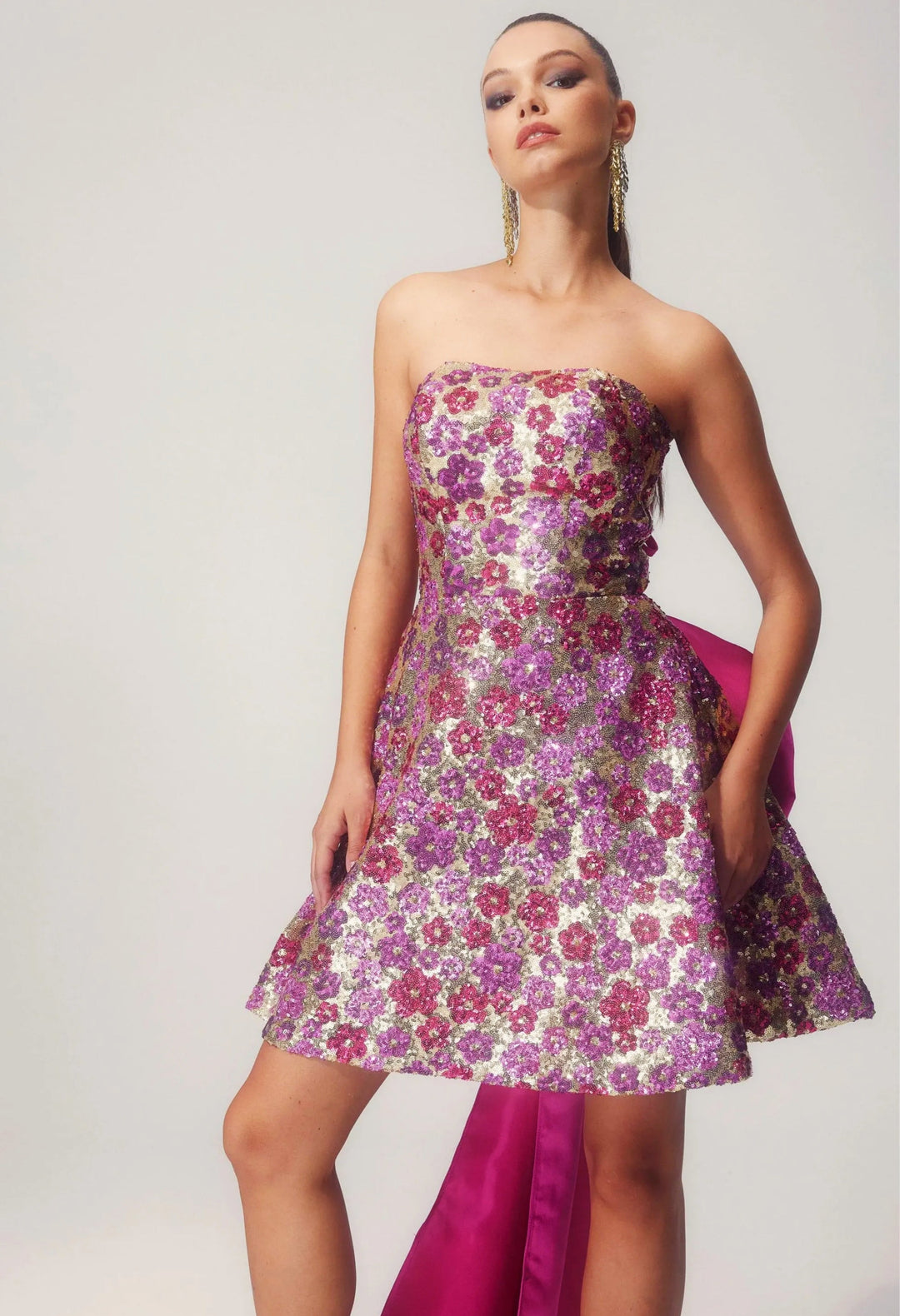 Madeline Çiçek Payet Ilmek Mini Elbise