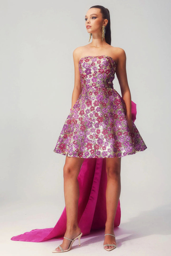 Madeline Çiçek Payet Ilmek Mini Elbise