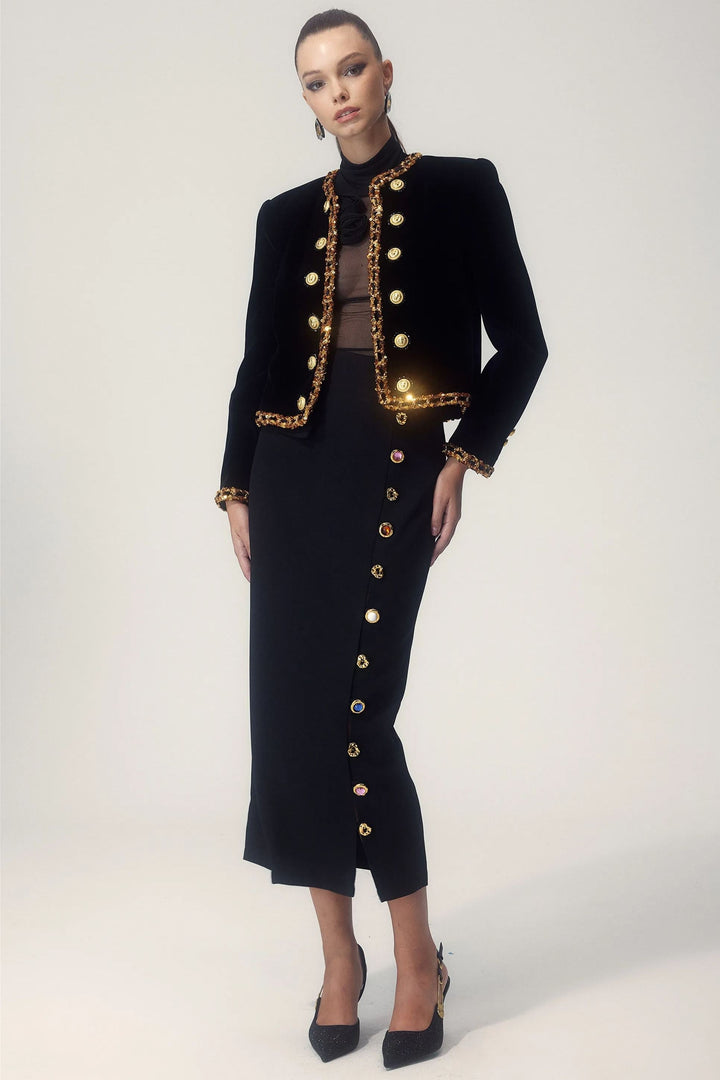 Janice Payet Nakışlı Kadife Ceket