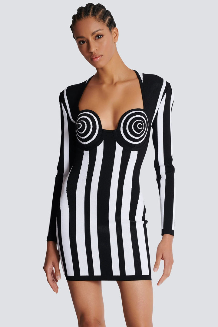 Doris Sweetheart Çizgili Triko Mini Elbise