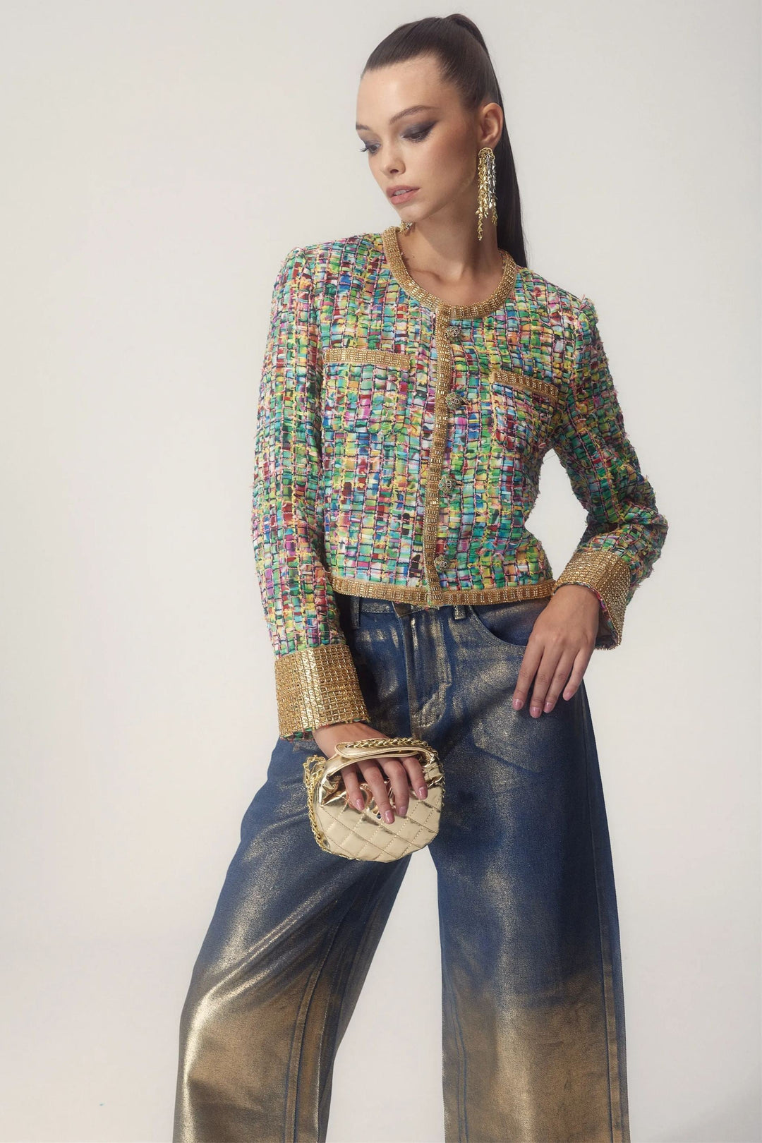 Valentina Baskılı Boncuk İşlemeli Ceket