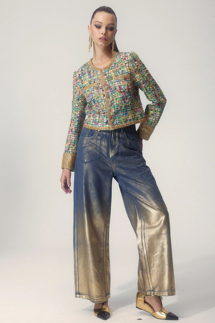 Valentina Baskılı Boncuk İşlemeli Ceket