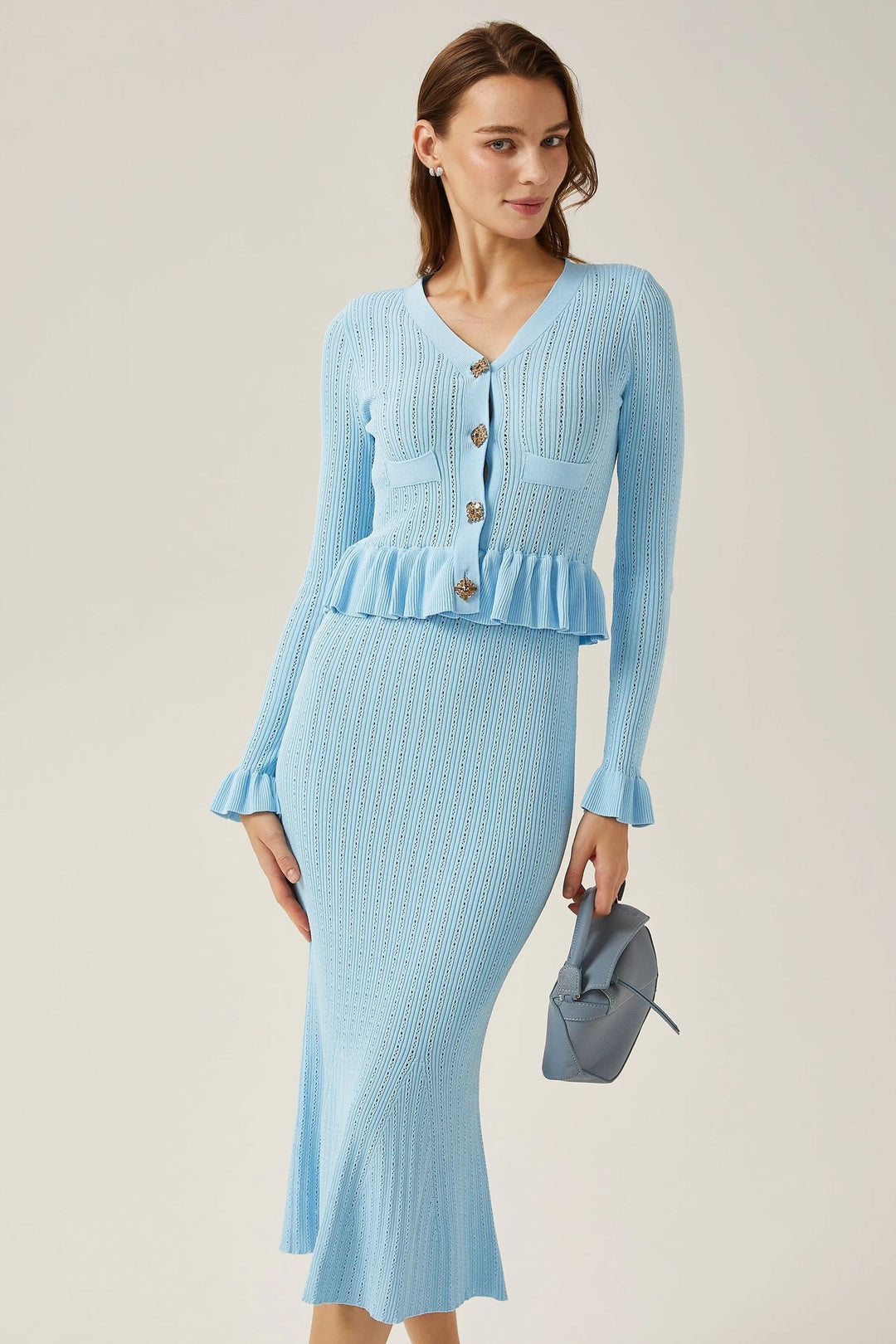 Miriam V Yaka Kloş Triko Etek Takım