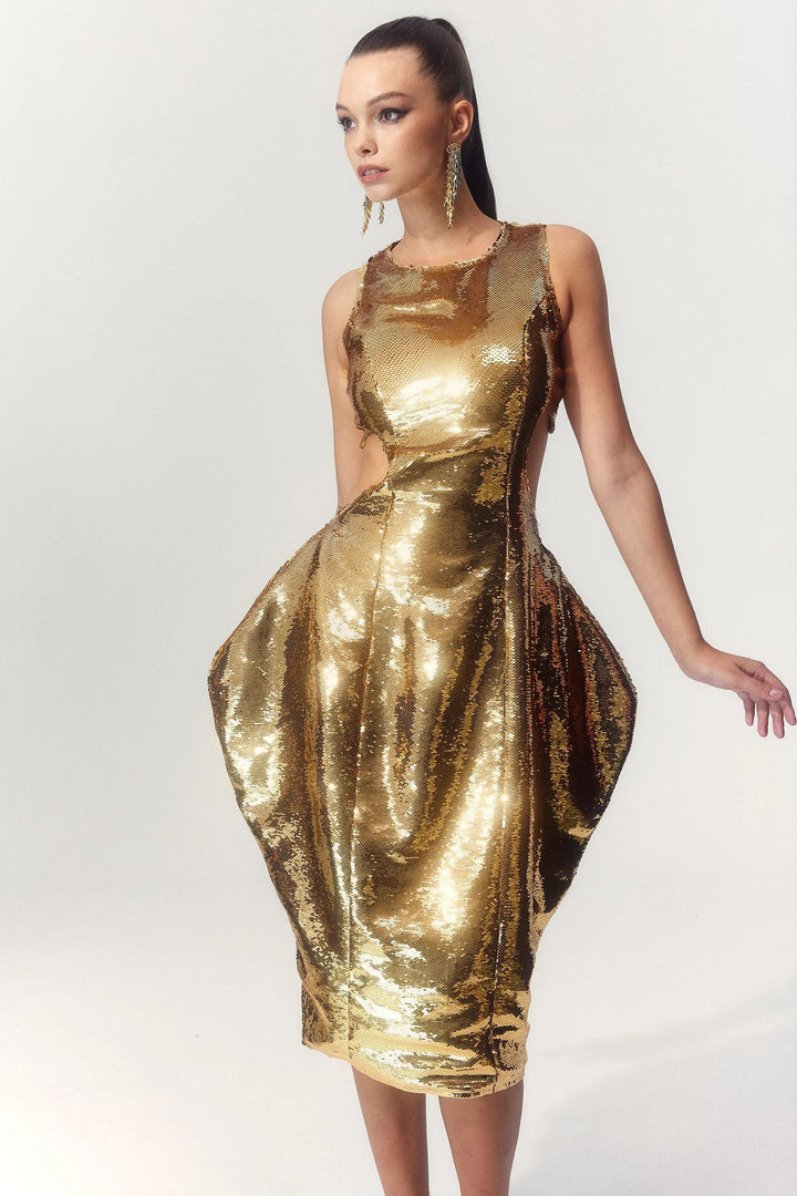 Maggie Heart Kesilmiş Payetler Midi Elbise