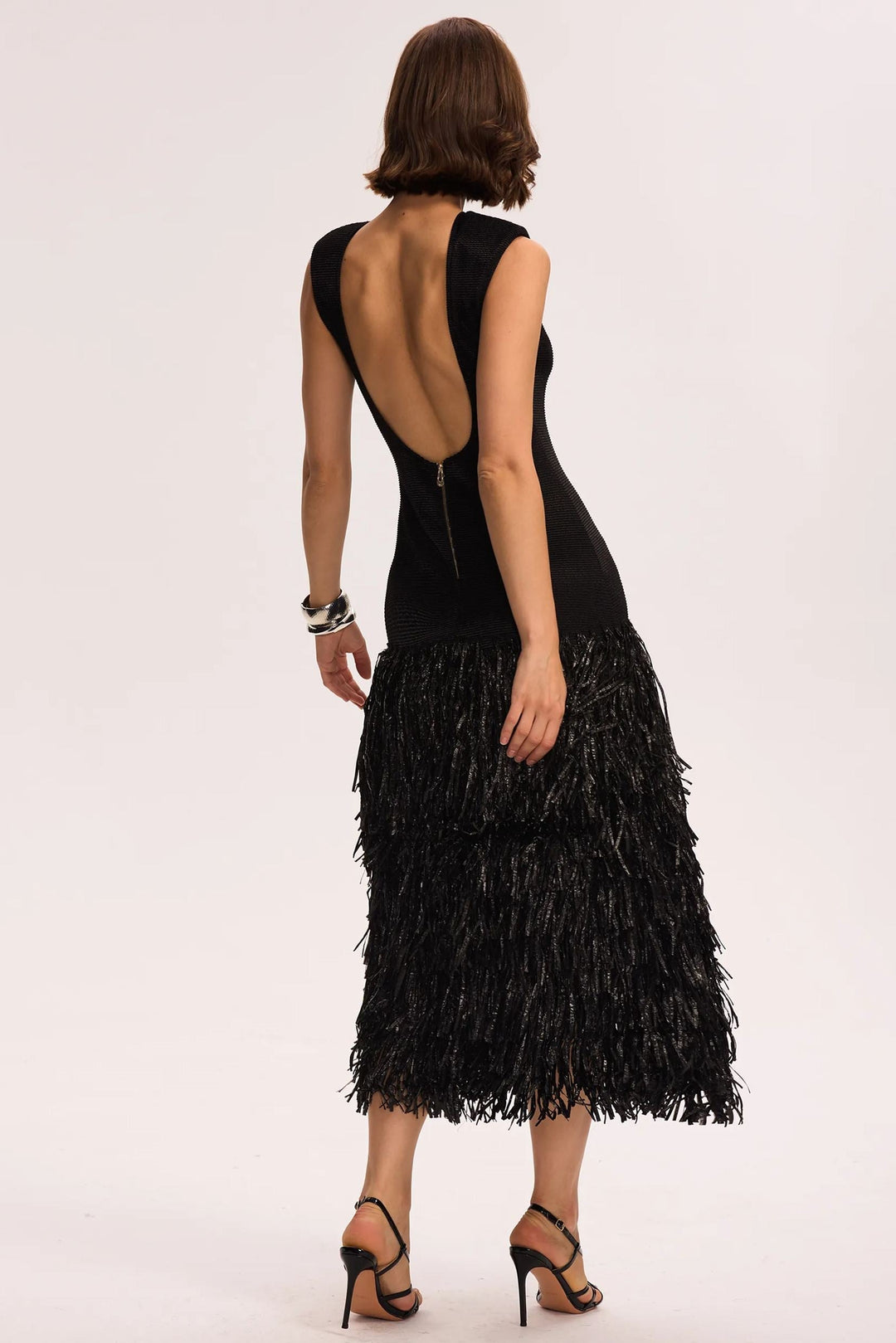 Mavis Sırtı Açık Püsküllü Triko Midi Elbise