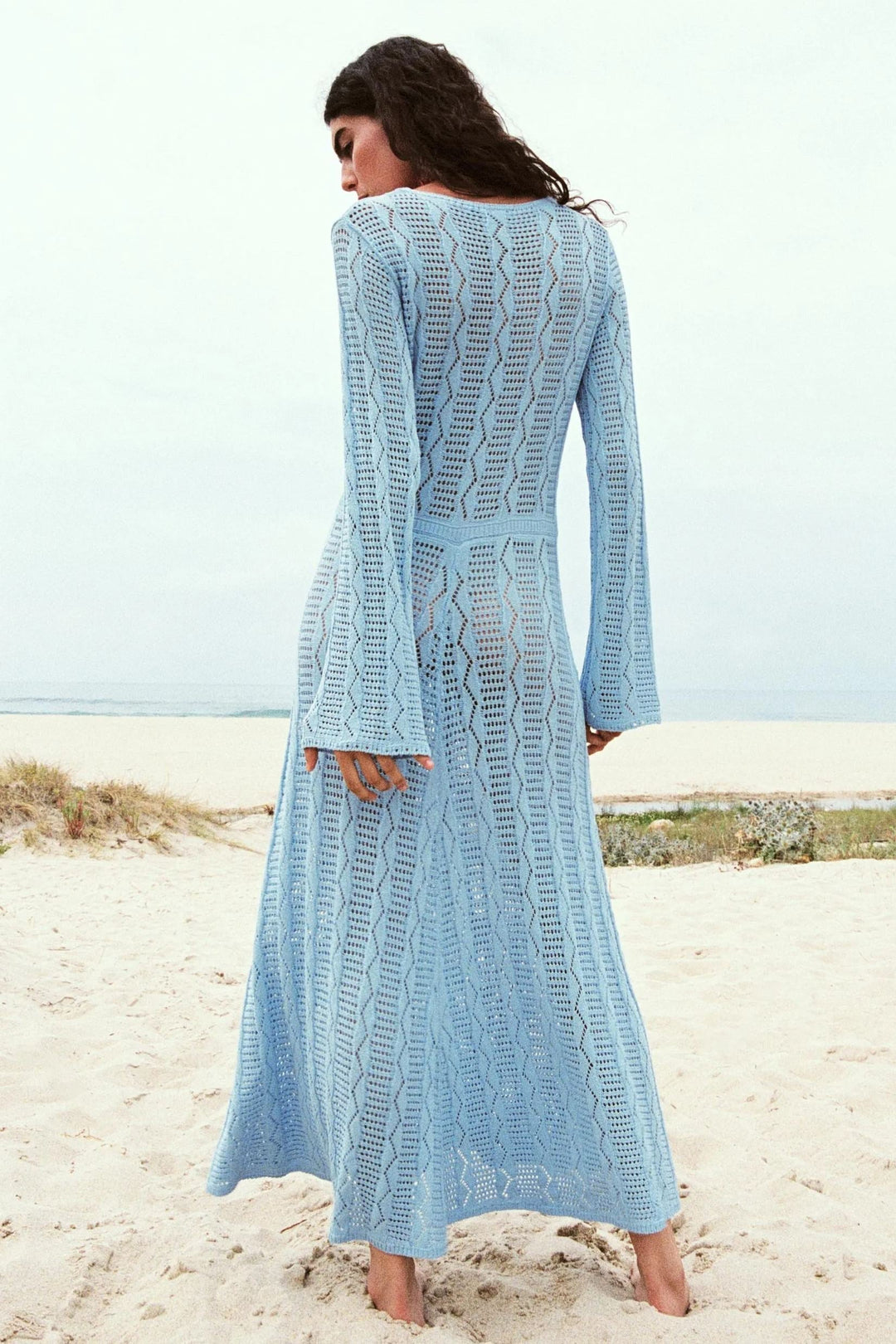 Doris V Yaka Uzun Kollu Örgü Maxi Elbise