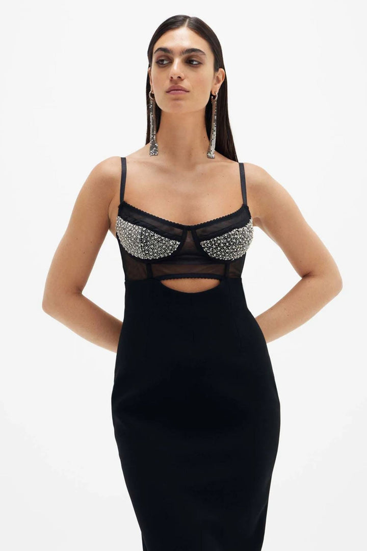 Stephanie Kristal Taşlı Kesim Uzun Elbise