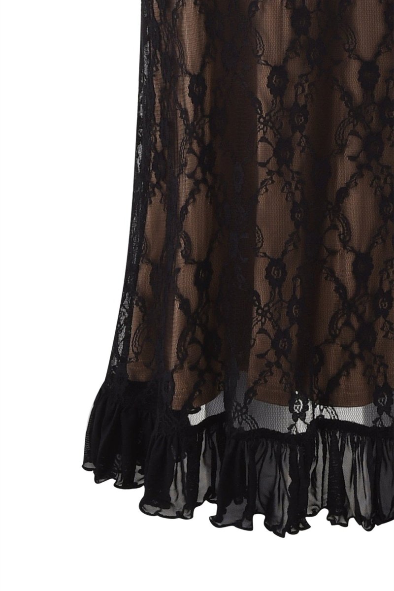 Ina Çiçekli Dantel Fırfırlı Maxi Elbise