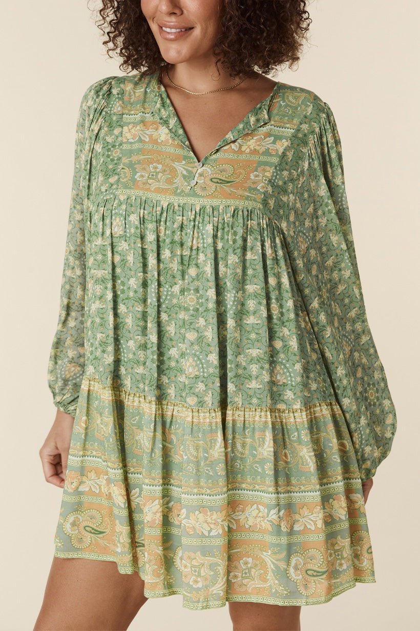 Ina Splice Baskılı Mini Köylü Elbise