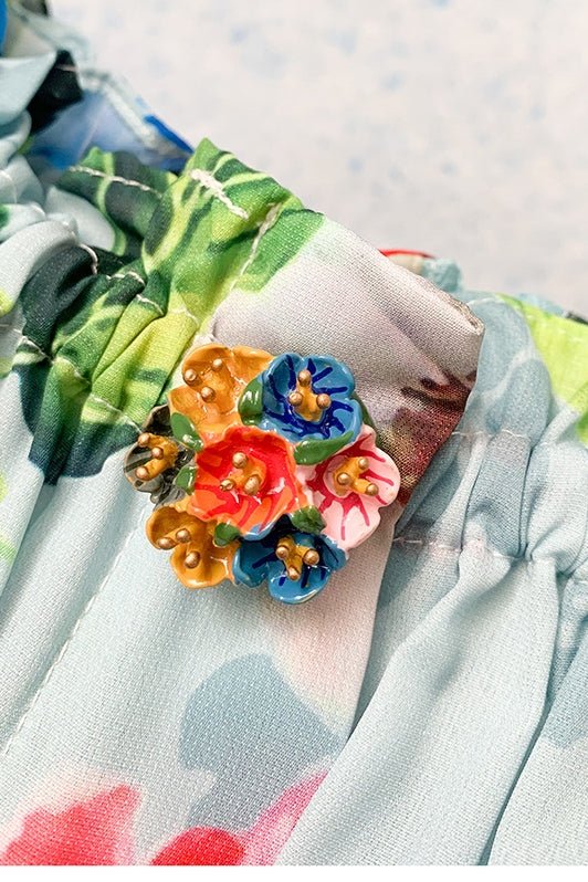 Sarmaşık Baskılı Büzgülü Korsajlı Geniş Mini Elbise