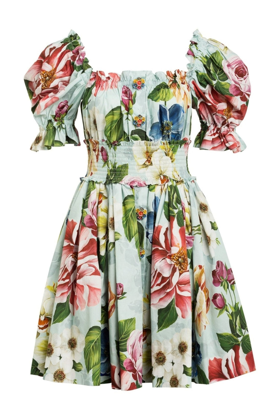 Sarmaşık Baskılı Büzgülü Korsajlı Geniş Mini Elbise