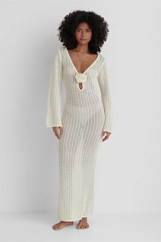 Jane Çiçek Desenli Uzun Triko Elbise