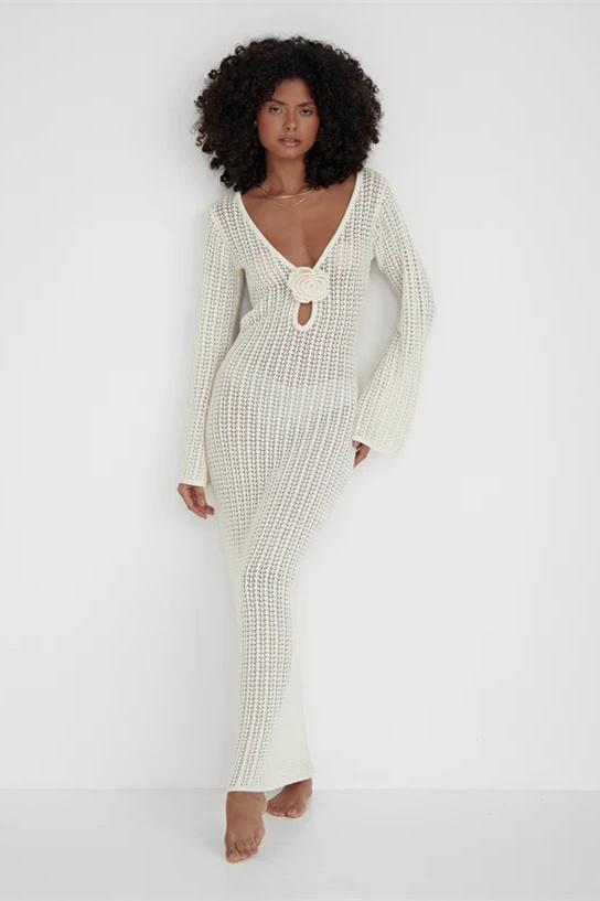 Jane Çiçek Desenli Uzun Triko Elbise