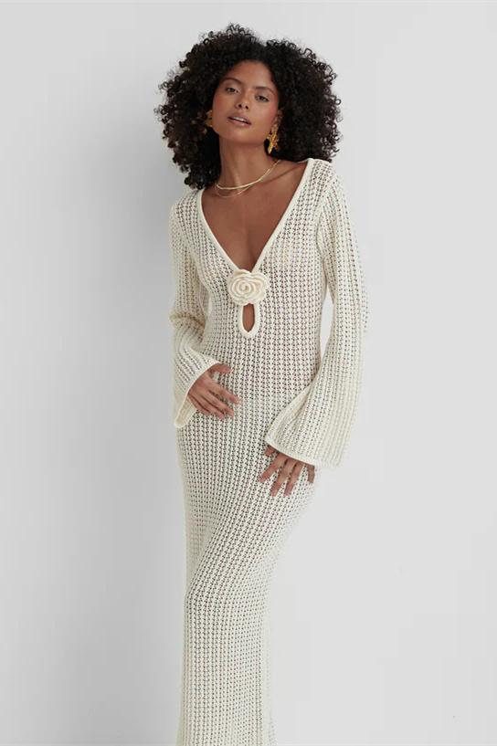 Jane Çiçek Desenli Uzun Triko Elbise