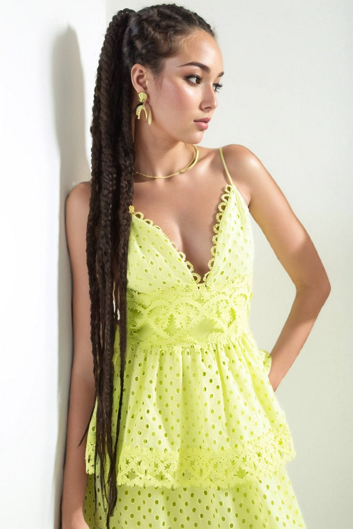 Janet V Yaka Fırfırlı Maxi Slip Elbise