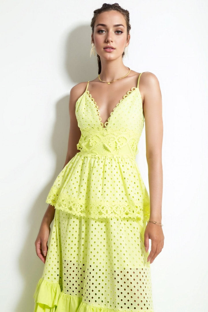 Janet V Yaka Fırfırlı Maxi Slip Elbise