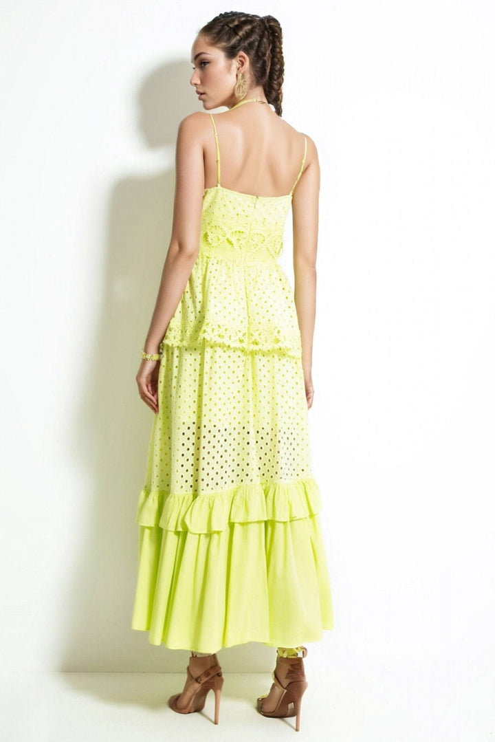 Janet V Yaka Fırfırlı Maxi Slip Elbise