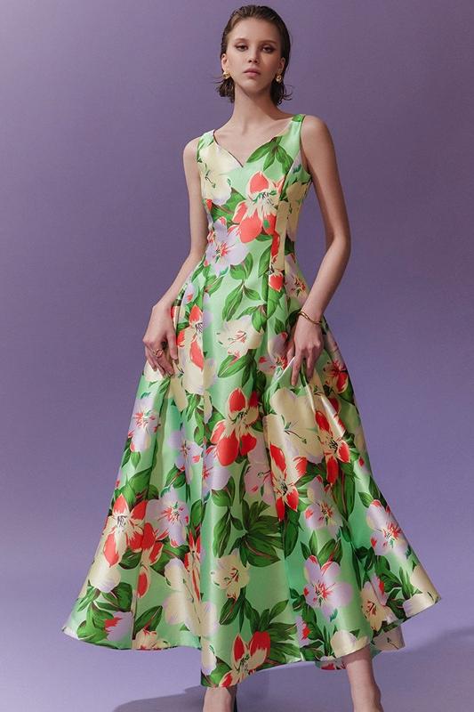 Janey Baskılı Sweet Heart A Kesim Midi Elbise