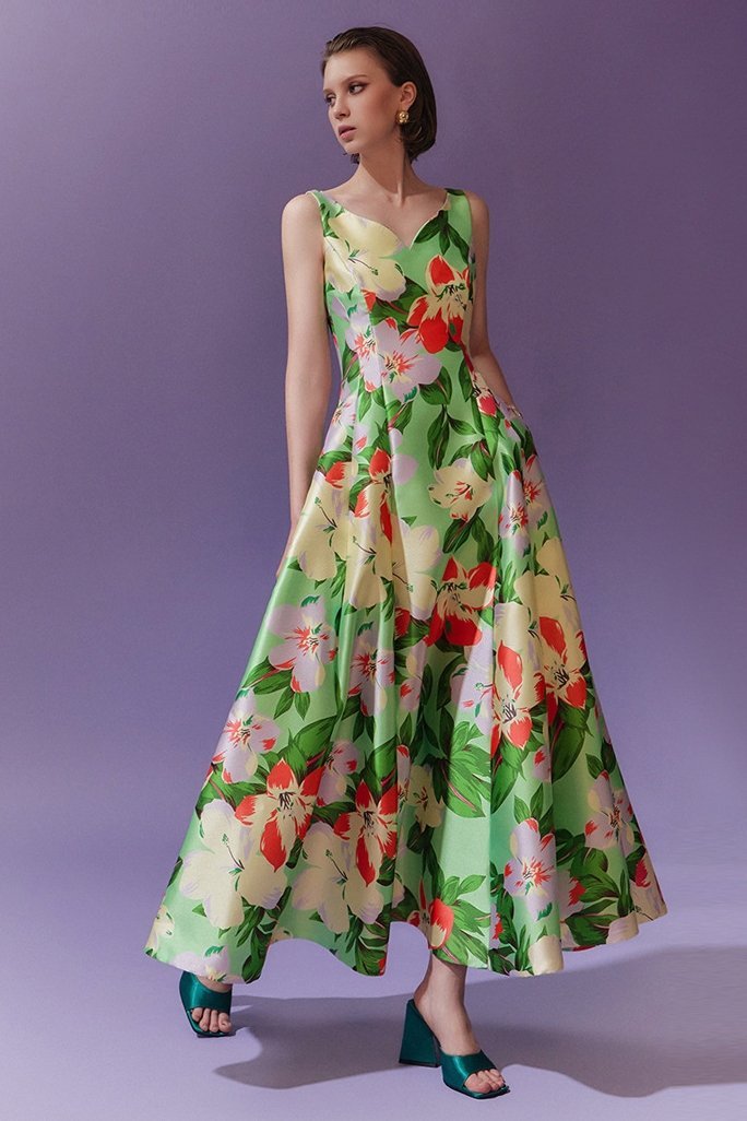 Janey Baskılı Sweet Heart A Kesim Midi Elbise