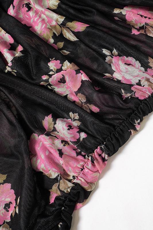 Janice Baskılı Büzgülü Mini File Elbise