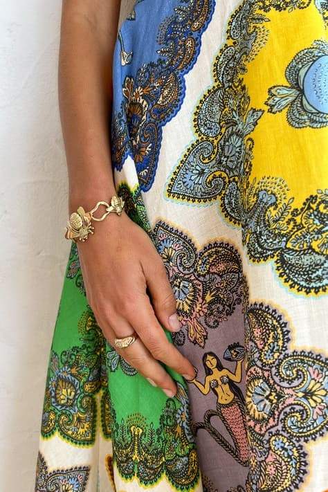 Janice Baskılı Boyundan Bağlı Uzun Elbise