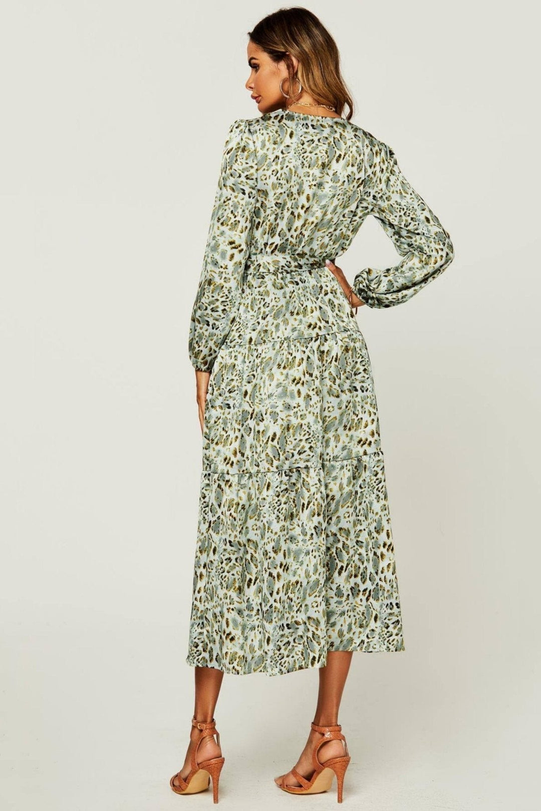 Janice Baskılı Katlı Çözgü Midi Elbise