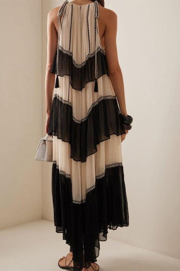 Jean Boyundan Bağlamalı Katlı Maxi Elbise