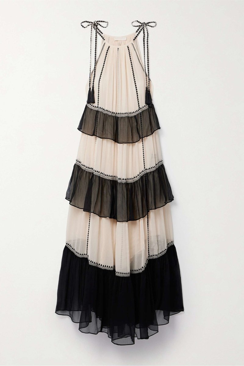 Jean Boyundan Bağlamalı Katlı Maxi Elbise