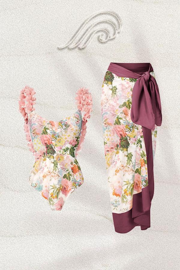 Jean Baskılı Fırfırlı Twp Parçalı Yüzme Takımı