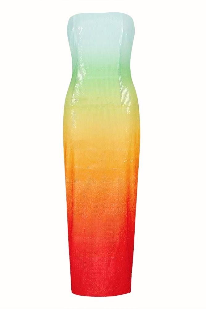 Jean Gökkuşağı Payetler Tüp Maxi Elbise