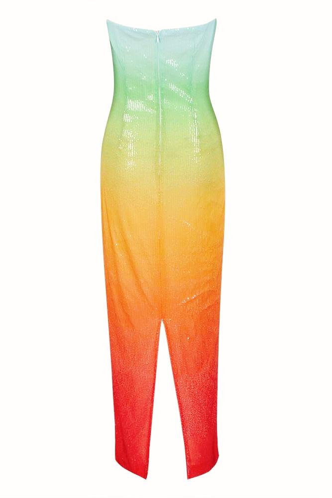 Jean Gökkuşağı Payetler Tüp Maxi Elbise