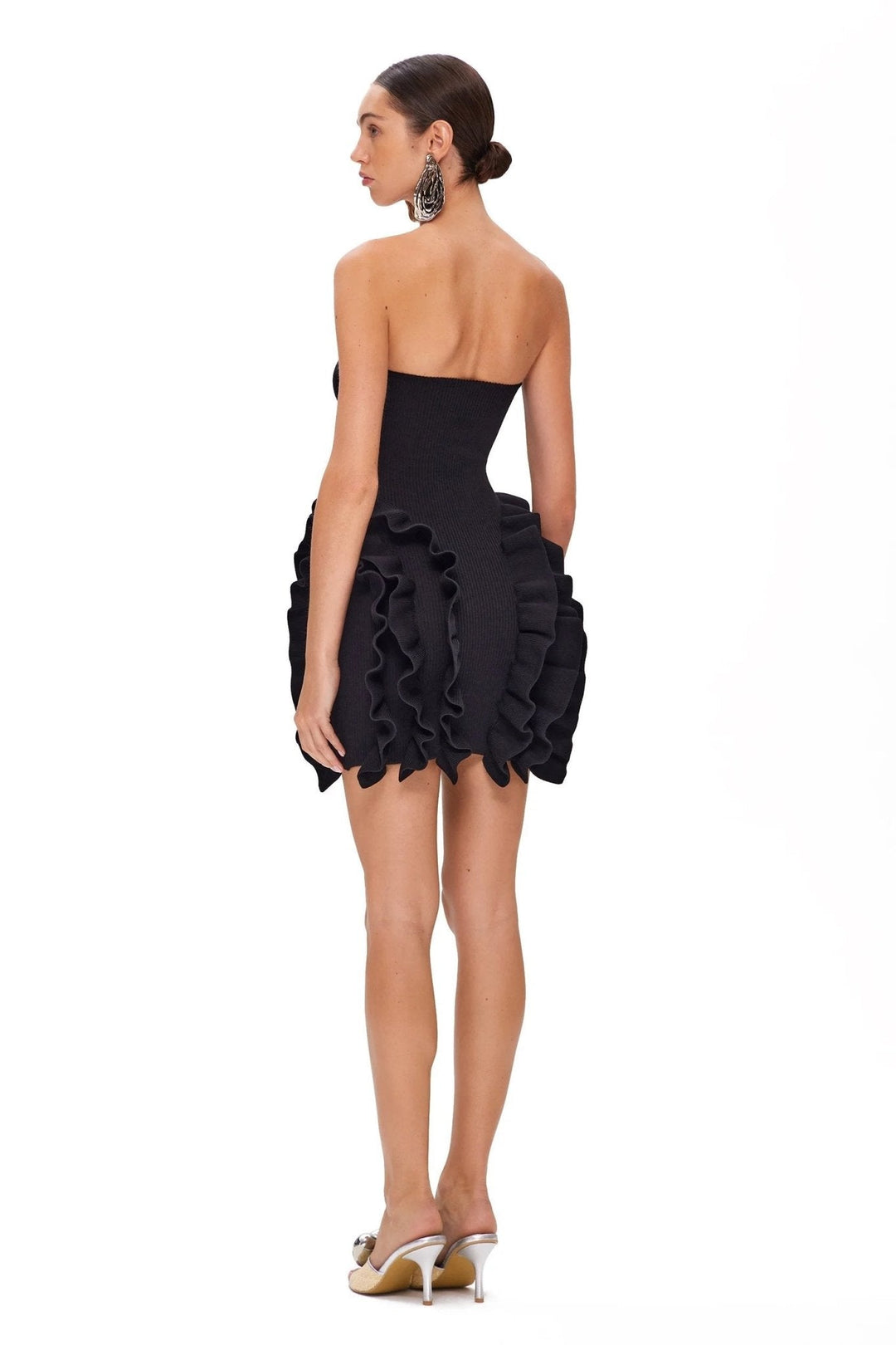 Jenny Straplez Fırfırlı Triko Mini Elbise