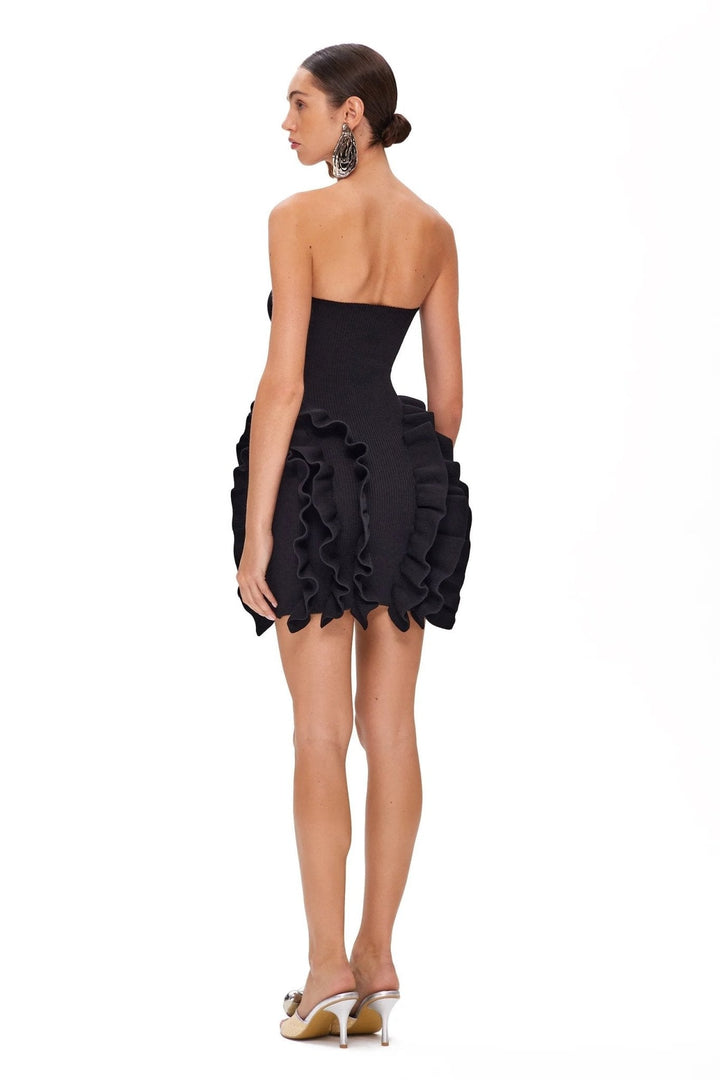 Jenny Straplez Fırfırlı Triko Mini Elbise