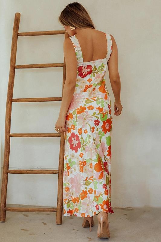 Jill Baskılı V Yaka Dantel Maxi Elbise