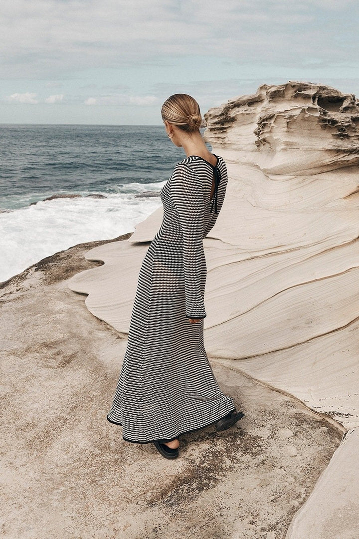 Jill Transparan Şeritli Örgü Maxi Elbise