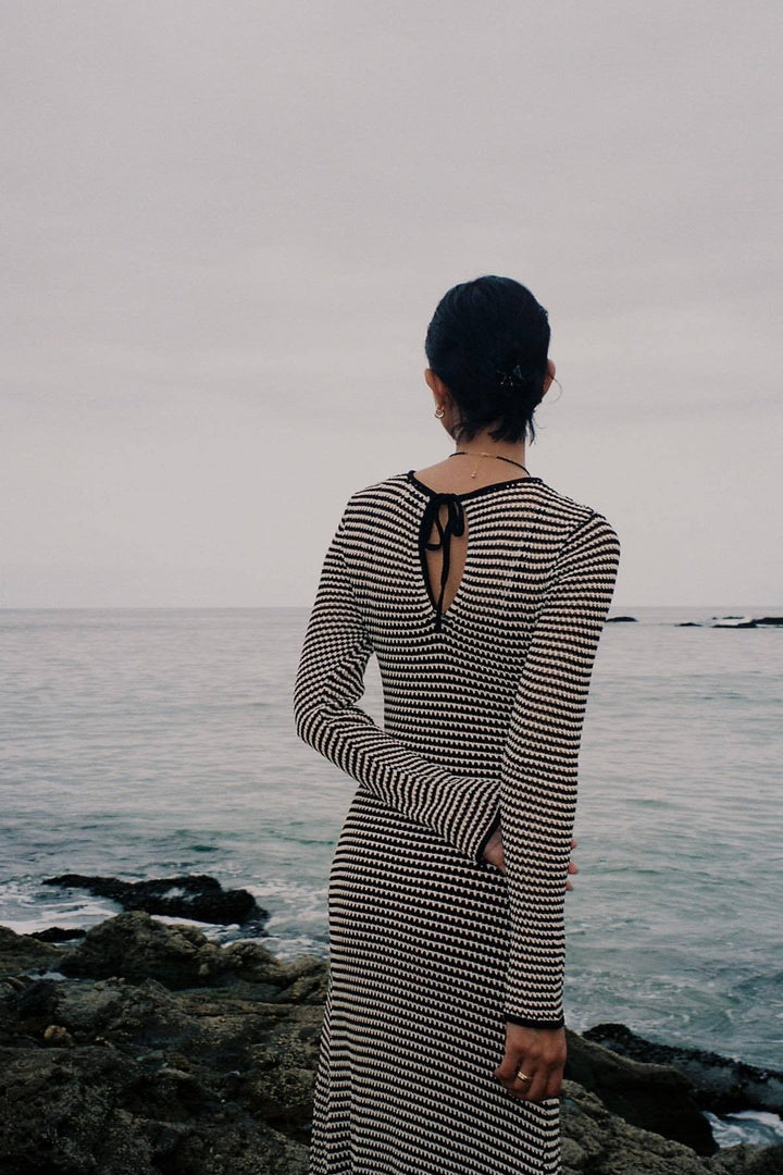 Jill Transparan Şeritli Örgü Maxi Elbise